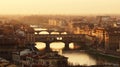 Amazing sunset panorama of Florence with bridge Ponte Vecchio and others bridges, Florence, Italy Royalty Free Stock Photo