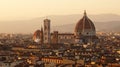 Amazing sunset panorama of Florence with Cathedral of Saint Mary of the Flower Santa Maria del Fiore Florence, Italy Royalty Free Stock Photo