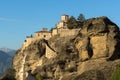 Amazing Sunset Panorama of Holy Monastery of Varlaam in Meteora, Greece Royalty Free Stock Photo