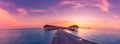 Panorama sunset landscape in Maldives. Beautiful twilight sky and colorful clouds. Beautiful beach background for vacation holiday Royalty Free Stock Photo