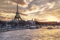 Amazing sunset in Paris, with Seine river, Pont Alexandre III and Eiffel tower Royalty Free Stock Photo