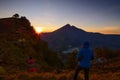 Amazing sunset at Plawangan Senaru base camp. Mount Rinjani Lombok, Indonesia. Royalty Free Stock Photo