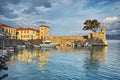 Amazing sunset of the port of Nafpaktos town, Greece