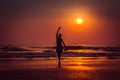 Amazing sunset portrait of the silhouette woman in Arambol beach