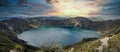 Amazing sunset at Quilotoa lake, located inside a volcano crater. Ecuador, South America