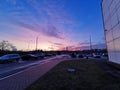 Amazing pink sunset with the blue sky, Dolgoprudniy, Moscow, Russia