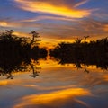 Amazing sunset reflected in the water, Thailand Royalty Free Stock Photo