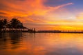 Amazing sunset reflected in the water, Thailand Royalty Free Stock Photo