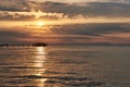 Amazing Sunset on the Sea. Adriatic sea with shore. Lignano Sabbiadoro, Italy. Royalty Free Stock Photo