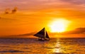 Amazing sunset at sea. Sailboat Royalty Free Stock Photo