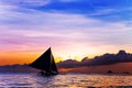 Amazing sunset at sea. Sailboat Royalty Free Stock Photo