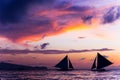 Amazing sunset at sea. Sailboat Royalty Free Stock Photo