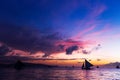 Amazing sunset at sea. Sailboat Royalty Free Stock Photo