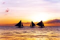 Amazing sunset at sea. Sailboat Royalty Free Stock Photo