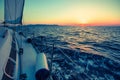 Amazing sunset at sea on a sailing yacht. Nature. Royalty Free Stock Photo