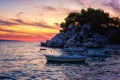 Amazing sunset seascape, Brela, popular Adriatic summer tourist resort. Travel background, Croatia Royalty Free Stock Photo