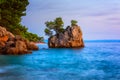 Amazing sunset seascape, scenic view of Brela stone, a symbol of Adriatic resort. Travel background, Croatia Royalty Free Stock Photo