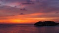 Amazing sunset with seascape and water villas in Maldives. Royalty Free Stock Photo