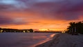 Amazing sunset with seascape and water villas in Maldives. Royalty Free Stock Photo