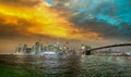 Amazing sunset sky over Lower Manhattan, New York City - USA Royalty Free Stock Photo