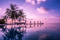 Pool and cafe on tropical Maldives island - nature travel background Royalty Free Stock Photo