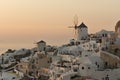 Amazing Sunset in town of Oia, Santorini island, Thira, Cyclades, Greece Royalty Free Stock Photo