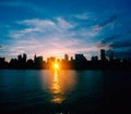 Amazing sunset view between big buildings in New York City Royalty Free Stock Photo