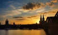 Amazing sunset view on Cologne Cathedral and Hohenzollern Bridge in Koel, Germany Royalty Free Stock Photo