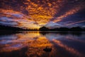 Amazing sunset view with dramatic sky at Wetland Lake Park