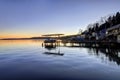 Amazing sunset view of lake Washington with private docks Royalty Free Stock Photo