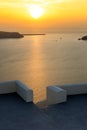 Amazing sunset view from town of Imerovigli to Aegean sea, Santorini island, Thira, Greece Royalty Free Stock Photo