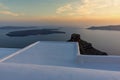 Amazing sunset view from town of Imerovigli to volcano, Santorini island, Thira, Greece Royalty Free Stock Photo