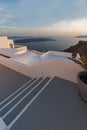 Amazing sunset view from town of Imerovigli to volcano, Santorini island, Thira, Greece Royalty Free Stock Photo