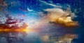 Amazing surreal background - crescent moon rising above sea Royalty Free Stock Photo