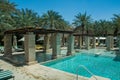 Amazing swimming pool lounge at luxury arabian desert resort