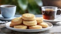 Amazing and Tasty Colorful Biscuits with Egg, Basket, Tea, Coffee Royalty Free Stock Photo