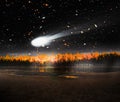 Amazing and terrible comet. Tunguska meteorite Royalty Free Stock Photo