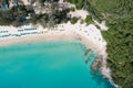 Amazing top view beach Aerial view of Tropical beach sea in the beautiful Phuket island Located at Bangtao beach Phuket Thailand