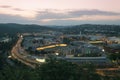 Amazing top view on Brno city, Czech republic at summer evening. Area around exhibition center, road, buildings, hotels, velodrome Royalty Free Stock Photo