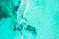 Amazing top view of jet ski. Aerial view of blue Caribbean sea. Jet ski at the sea in Cancun in Mexico Royalty Free Stock Photo