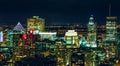 Amazing top view of the Montreal at dusk showing various buildings in the city. Downtown skyscrapers and city skyline at night. Royalty Free Stock Photo