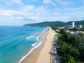 Amazing Top view sea beach landscape background,Summer sea waves crashing on sandy shore seascape background,High angle view ocean Royalty Free Stock Photo