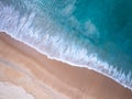 Amazing Top view sea beach landscape background,Summer sea waves crashing on sandy shore seascape background,High angle view ocean Royalty Free Stock Photo