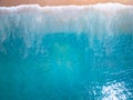 Amazing Top view sea beach landscape background,Summer sea waves crashing on sandy shore seascape background,High angle view ocean Royalty Free Stock Photo