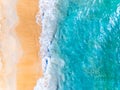 Amazing Top view sea beach landscape background,Summer sea waves crashing on sandy shore seascape background,High angle view ocean Royalty Free Stock Photo