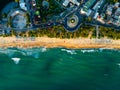 Amazing Top view sea beach landscape background,Summer sea waves crashing on sandy shore seascape background,High angle view ocean Royalty Free Stock Photo