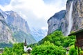 Amazing touristic alpine village, Lauterbrunnen in swiss alps