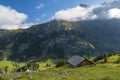 Amazing touristic alpine village in alpine valley, Switzerland