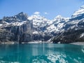 Amazing tourquise Oeschinnensee with Swiss Alps Kandersteg