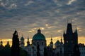 Amazing towers of Charles bridge and old town district, Prague,